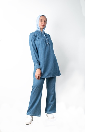[blouse-M-blue] تونيك جينز YANDA (جينز ازرق, M)