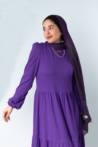[Dress- L- Purple] فستان قطن YANDA (بنفسجى, L)