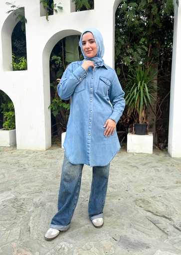 [shirt-jeans-XL-lightblue] شيرت دريس جينز  YANDA (جينز لبني, XL )
