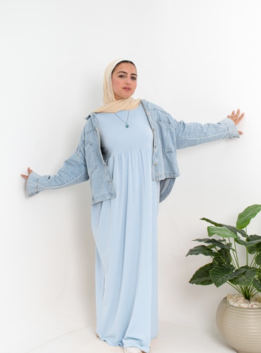 [dress-basicCut-m-baby Blue] فستان بيزك كت   YANDA (لبني, M)